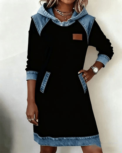 Giada | Abito Casual con Cappuccio e Dettagli in Denim