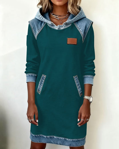 Giada | Abito Casual con Cappuccio e Dettagli in Denim