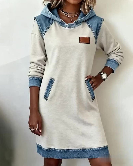 Giada | Abito Casual con Cappuccio e Dettagli in Denim