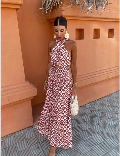 Mickay | Elegante abito midi con drappeggi e spalline sulle spalle