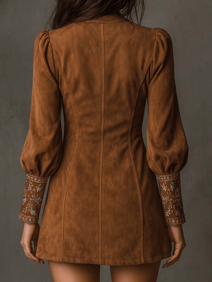 Fiora | Abito mini scamosciato ricamato Viola