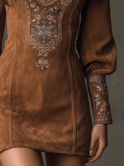Fiora | Abito mini scamosciato ricamato Viola