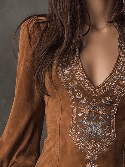 Fiora | Abito mini scamosciato ricamato Viola