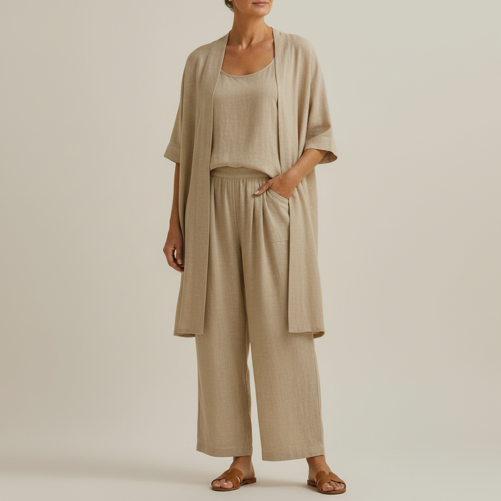 Barbara - Set Minimalista in Lino e Cotone, Composto da Tre Pezzi