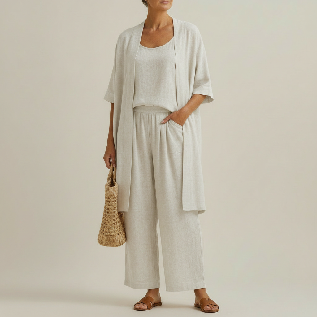 Barbara - Set Minimalista in Lino e Cotone, Composto da Tre Pezzi