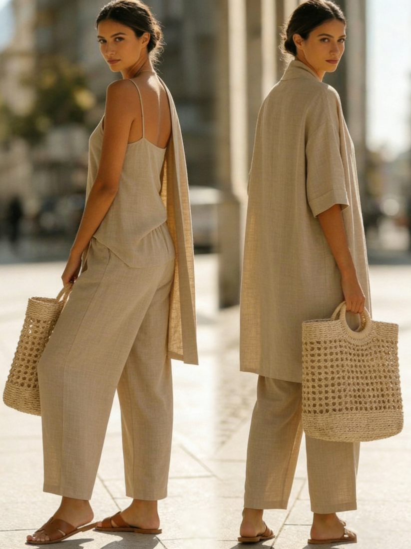 Barbara - Set Minimalista in Lino e Cotone, Composto da Tre Pezzi