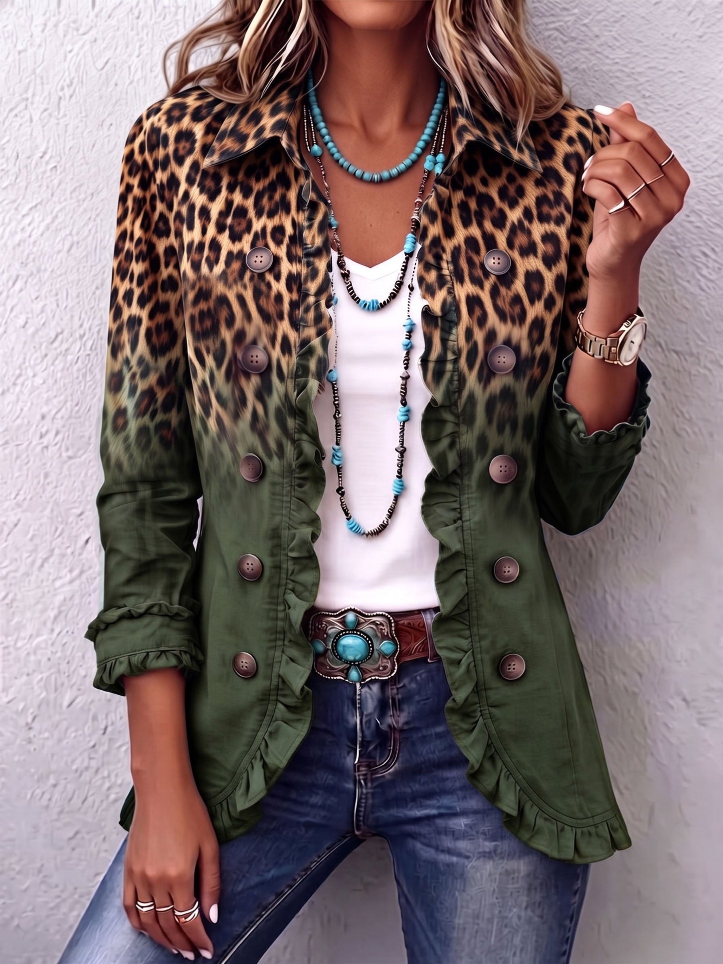 Filomena™ | Giacca Blazer con Rouches Ombre Leopardo
