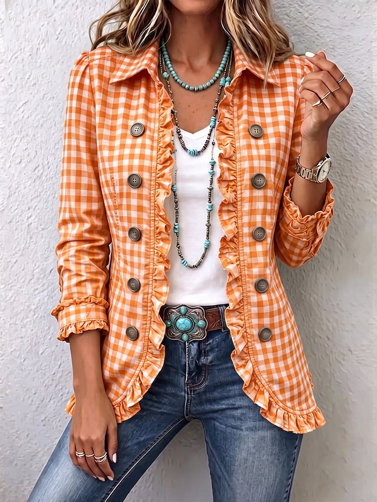 Caterina™ | Giacca Button-Down a Righe con Volant