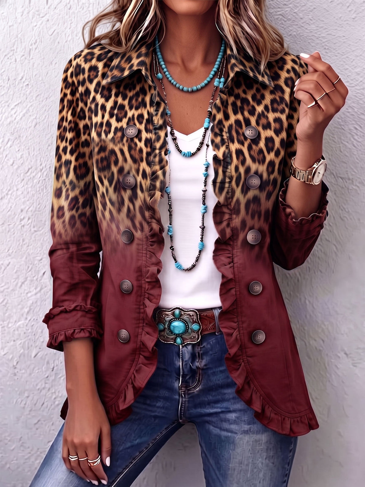 Filomena™ | Giacca Blazer con Rouches Ombre Leopardo