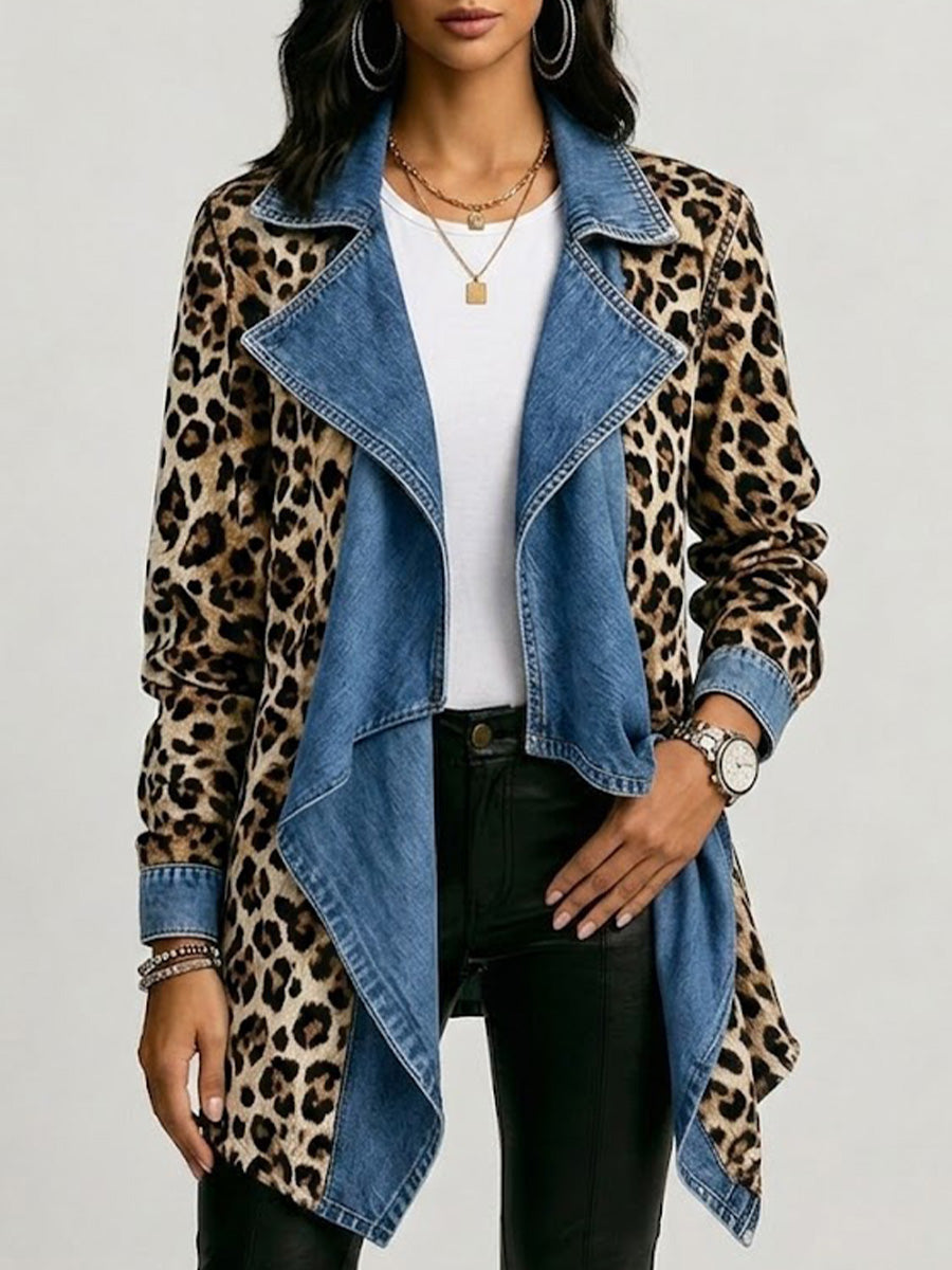 Rosa™ | Giacca a metà lunghezza con stampa leopardata e pannelli in denim lavato