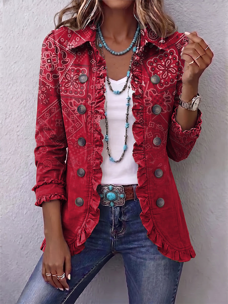 Lucia™ | Giacca Ruffled con Stampa Paisley Ombré Bohemien