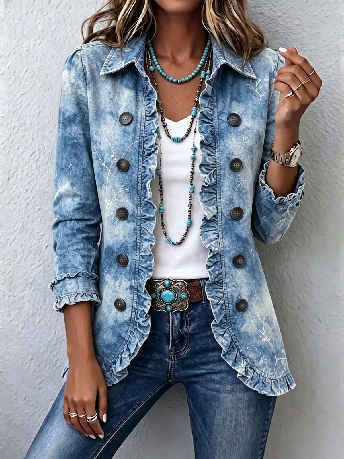 Giuseppina™ | Giacca Vintage Botanica a Stile Boho con Stampa Gradiente e Dettagli a Volant