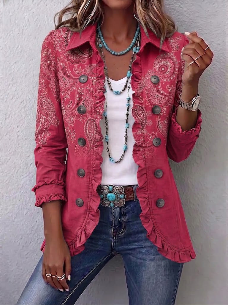 Franca™ | Giacca Ruffled con Stampa Paisley Vintage