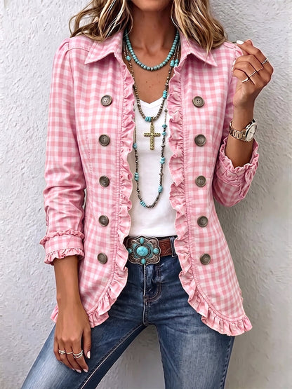 Caterina™ | Giacca Button-Down a Righe con Volant
