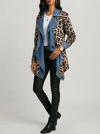 Rosa™ | Giacca a metà lunghezza con stampa leopardata e pannelli in denim lavato