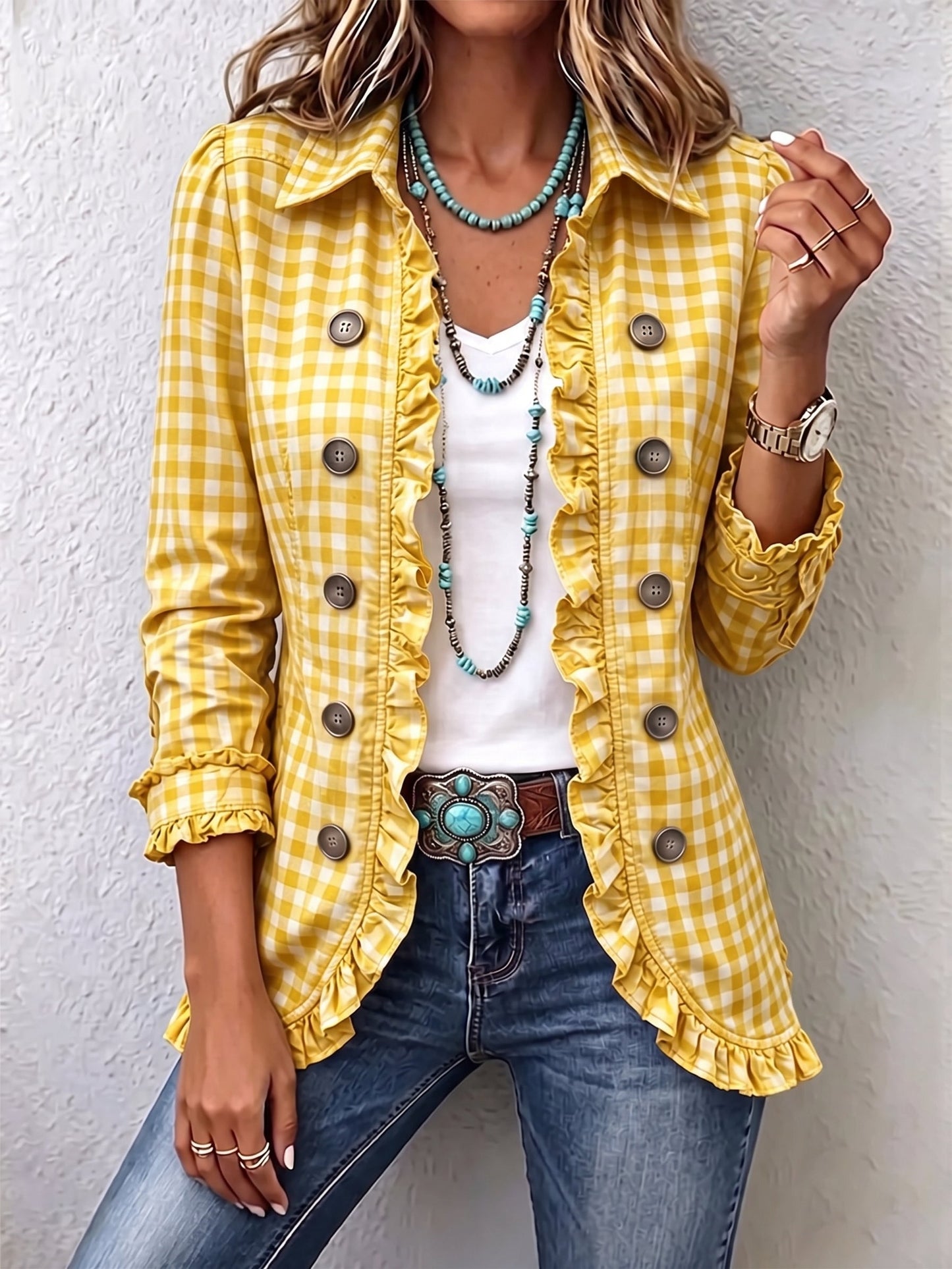 Caterina™ | Giacca Button-Down a Righe con Volant