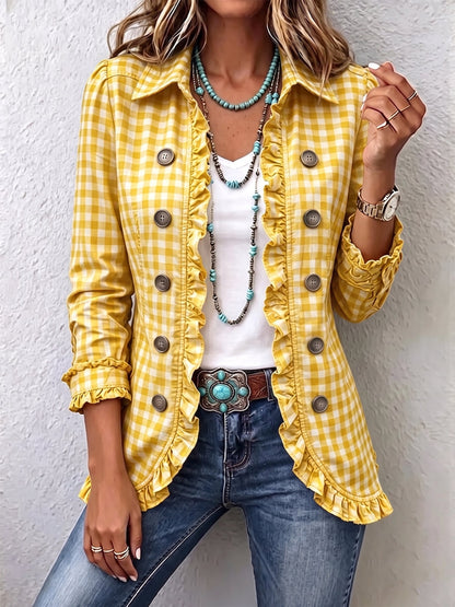 Caterina™ | Giacca Button-Down a Righe con Volant